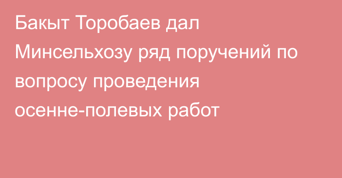 Бакыт Торобаев дал Минсельхозу ряд поручений по вопросу проведения осенне-полевых работ