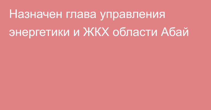 Назначен глава управления энергетики и ЖКХ области Абай