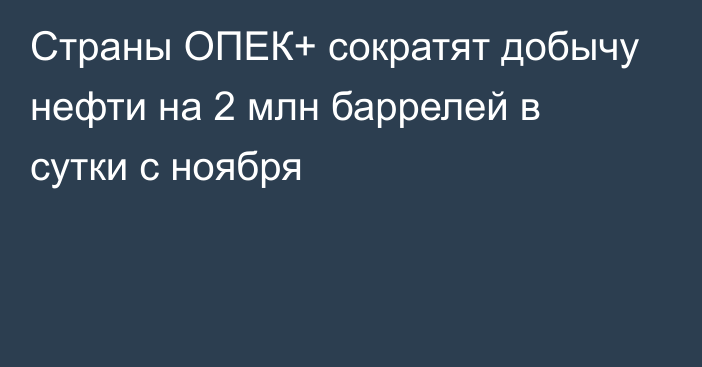 Страны ОПЕК+ сократят добычу нефти на 2 млн баррелей в сутки с ноября