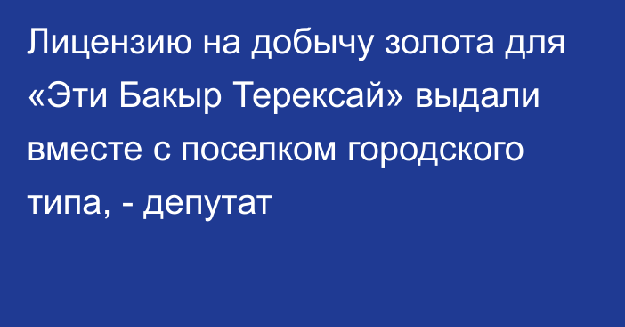 Лицензию на добычу золота для «Эти Бакыр Терексай» выдали вместе с поселком городского типа, - депутат