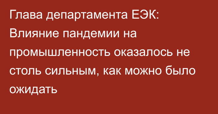 Глава департамента ЕЭК: Влияние пандемии на промышленность оказалось не столь сильным, как можно было ожидать