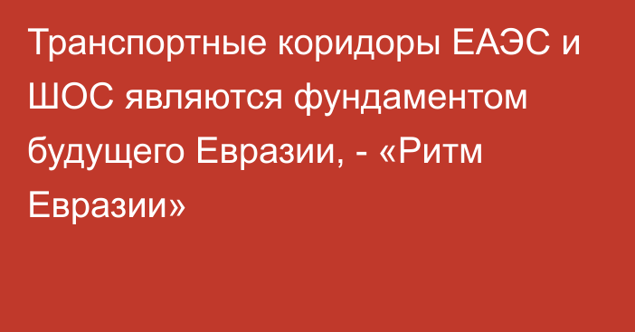 Транспортные коридоры ЕАЭС и ШОС являются фундаментом будущего Евразии, - «Ритм Евразии»