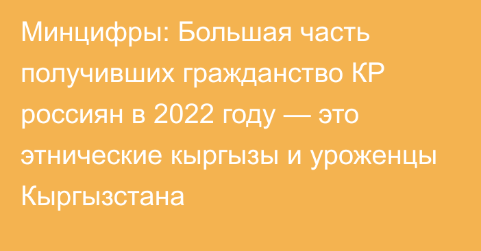 Минцифры: Большая часть получивших гражданство КР россиян в 2022 году — это этнические кыргызы и уроженцы Кыргызстана