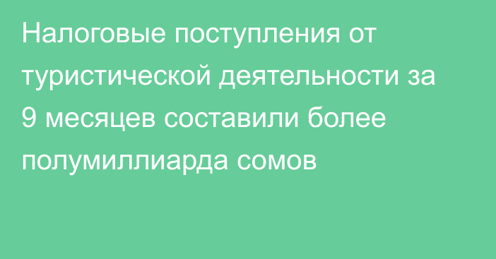 Налоговые поступления от туристической деятельности за 9 месяцев составили более полумиллиарда сомов