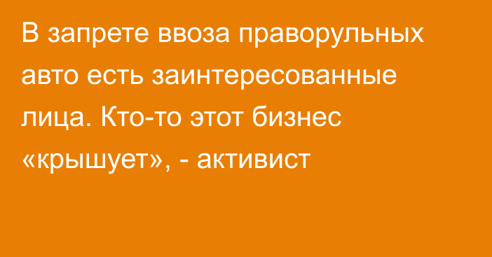 В запрете ввоза праворульных авто есть заинтересованные лица. Кто-то этот бизнес «крышует», - активист