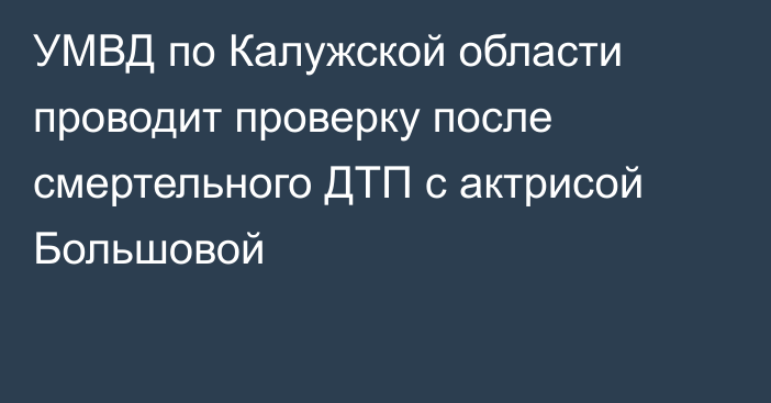 УМВД по Калужской области проводит проверку после смертельного ДТП с актрисой Большовой