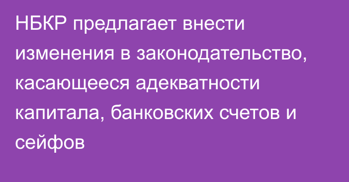 НБКР предлагает внести изменения в законодательство, касающееся адекватности капитала, банковских счетов и сейфов