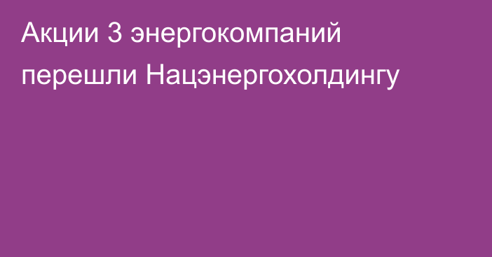 Акции 3 энергокомпаний перешли Нацэнергохолдингу