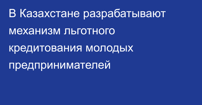 В Казахстане разрабатывают механизм льготного кредитования молодых предпринимателей