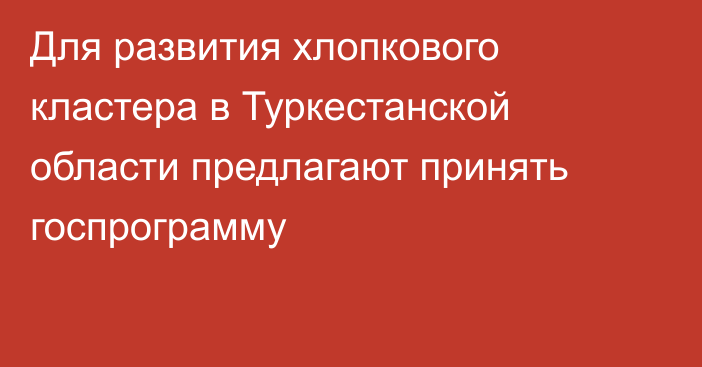 Для развития хлопкового кластера в Туркестанской области предлагают принять госпрограмму