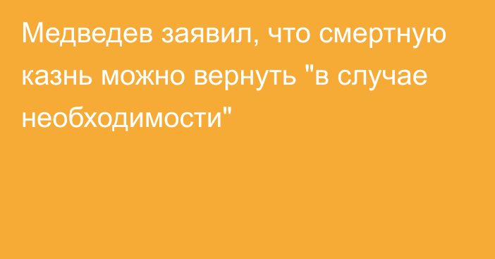 Медведев заявил, что смертную казнь можно вернуть 