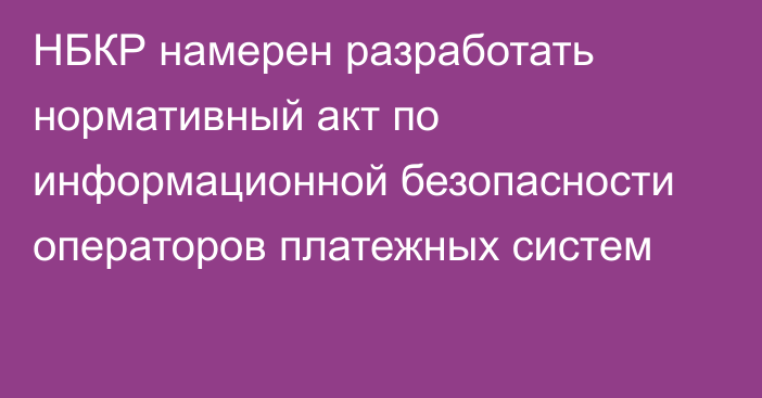 НБКР намерен разработать нормативный акт по информационной безопасности операторов платежных систем