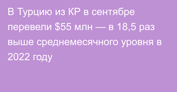 В Турцию из КР в сентябре перевели $55 млн — в 18,5 раз выше среднемесячного уровня в 2022 году