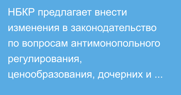 НБКР предлагает внести изменения в законодательство по вопросам антимонопольного регулирования, ценообразования, дочерних и зависимых компаний