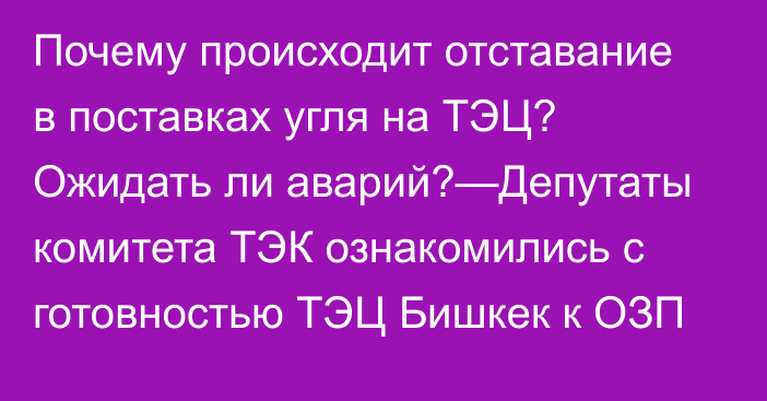 Почему происходит отставание в поставках угля на ТЭЦ? Ожидать ли аварий?—Депутаты комитета ТЭК ознакомились с готовностью ТЭЦ Бишкек к ОЗП