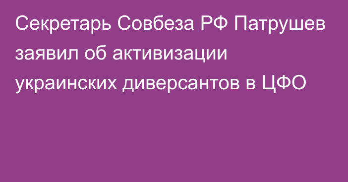 Секретарь Совбеза РФ Патрушев заявил об активизации украинских диверсантов в ЦФО