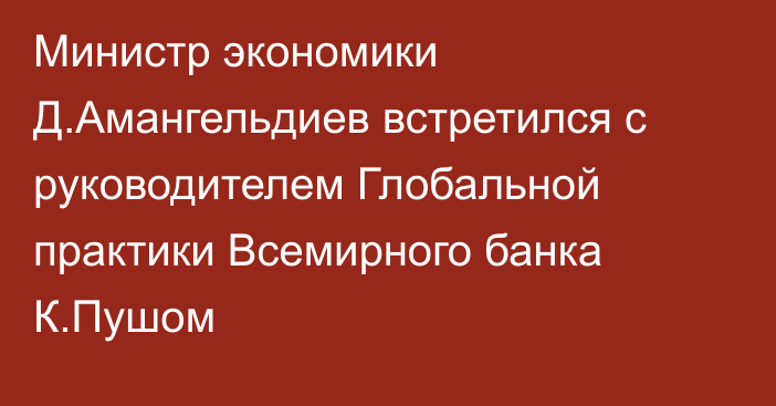 Министр экономики Д.Амангельдиев встретился с руководителем Глобальной практики Всемирного банка К.Пушом