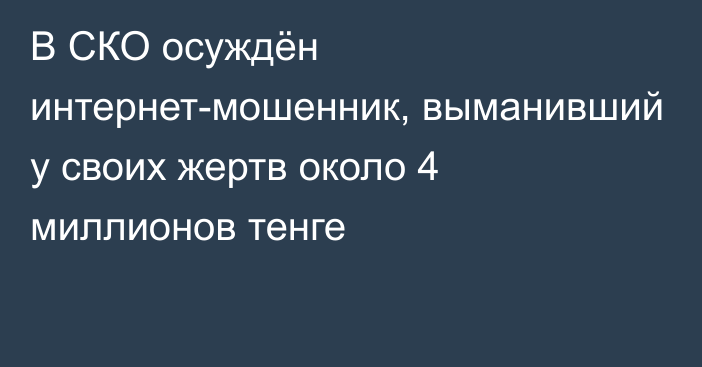 В СКО осуждён интернет-мошенник, выманивший у своих жертв около 4 миллионов тенге