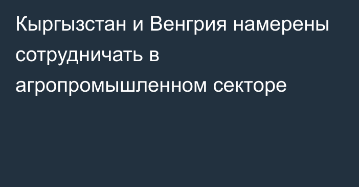 Кыргызстан и Венгрия намерены сотрудничать в агропромышленном секторе