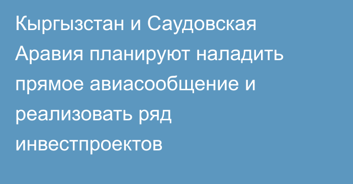 Кыргызстан и Саудовская Аравия планируют наладить прямое авиасообщение и реализовать ряд инвестпроектов