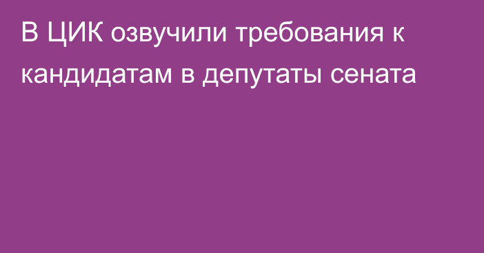 В ЦИК озвучили требования к кандидатам в депутаты сената