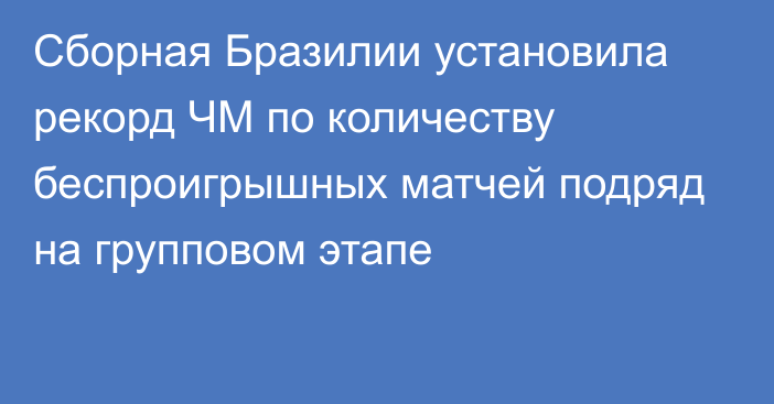 Сборная Бразилии установила рекорд ЧМ по количеству беспроигрышных матчей подряд на групповом этапе