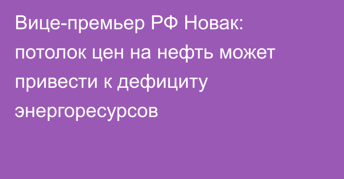 Вице-премьер РФ Новак: потолок цен на нефть может привести к дефициту энергоресурсов