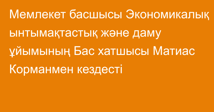 Мемлекет басшысы Экономикалық ынтымақтастық және даму ұйымының Бас хатшысы Матиас Корманмен кездесті