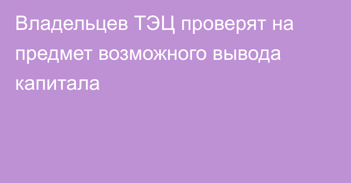 Владельцев ТЭЦ проверят на предмет возможного вывода капитала