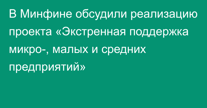 В Минфине обсудили реализацию проекта «Экстренная поддержка микро-, малых и средних предприятий»