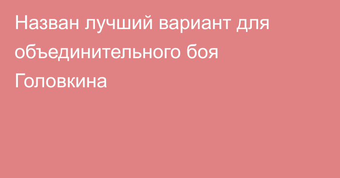 Назван лучший вариант для объединительного боя Головкина