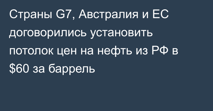 Страны G7, Австралия и ЕС договорились установить потолок цен на нефть из РФ в $60 за баррель