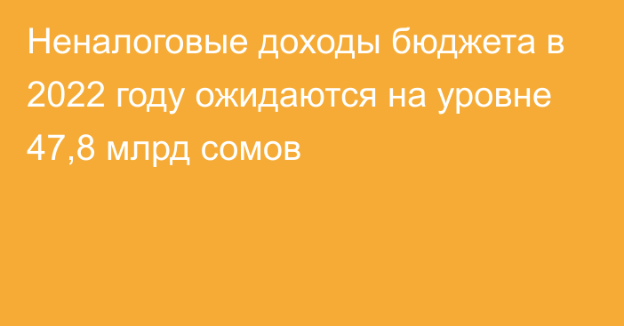 Неналоговые доходы бюджета в 2022 году ожидаются на уровне 47,8 млрд сомов