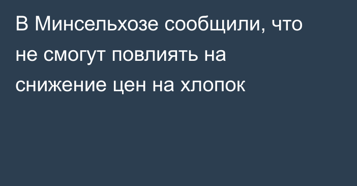 В Минсельхозе сообщили, что не смогут повлиять на снижение цен на хлопок