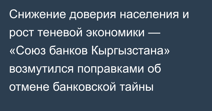 Снижение доверия населения и рост теневой экономики — «Союз банков Кыргызстана» возмутился поправками об отмене банковской тайны