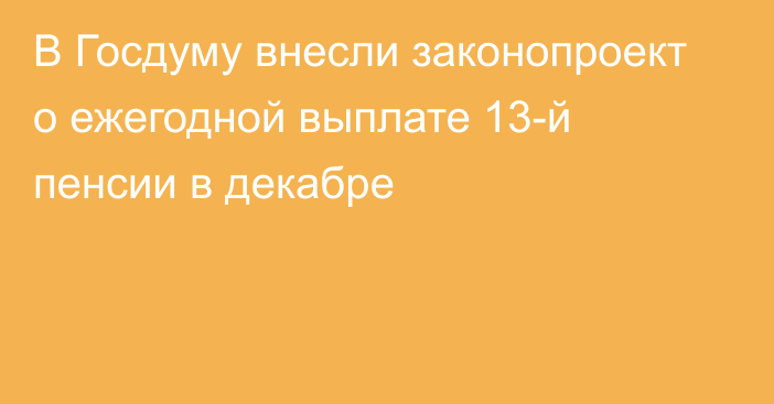 В Госдуму внесли законопроект о ежегодной выплате 13-й пенсии в декабре