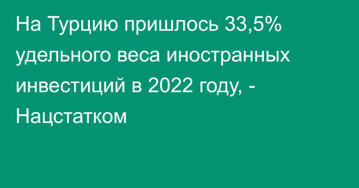 На Турцию пришлось 33,5% удельного веса иностранных инвестиций в 2022 году, - Нацстатком