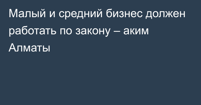 Малый и средний бизнес должен работать по закону – аким Алматы