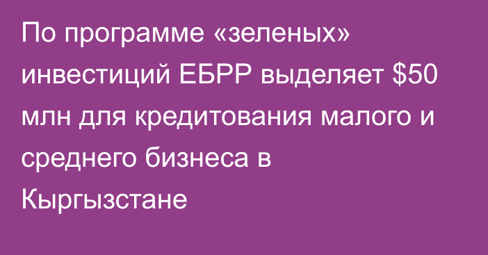 По программе «зеленых» инвестиций ЕБРР выделяет $50 млн для кредитования малого и среднего бизнеса в Кыргызстане