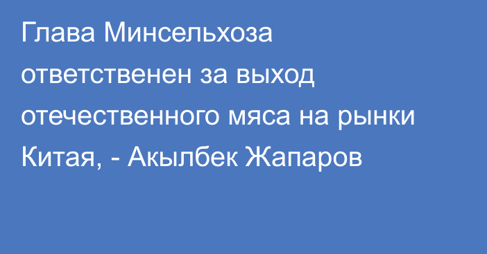 Глава Минсельхоза ответственен за выход отечественного мяса на рынки Китая, - Акылбек Жапаров