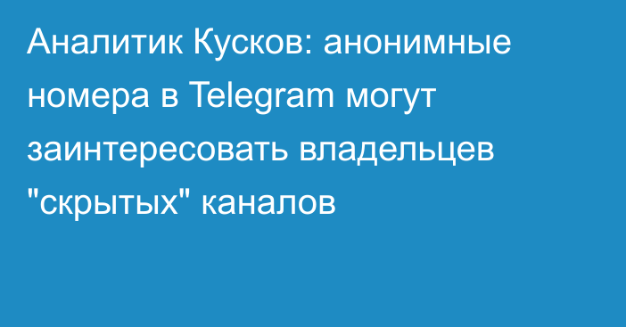 Аналитик Кусков: анонимные номера в Telegram могут заинтересовать владельцев 