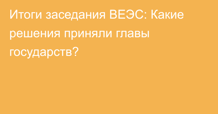 Итоги заседания ВЕЭС: Какие решения приняли главы государств?