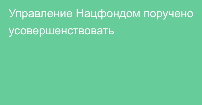 Управление Нацфондом поручено усовершенствовать