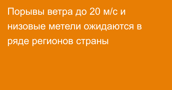 Порывы ветра до 20 м/с и низовые метели ожидаются в ряде регионов страны