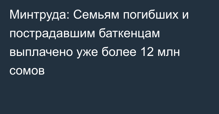 Минтруда: Семьям погибших и пострадавшим баткенцам выплачено уже более 12 млн сомов