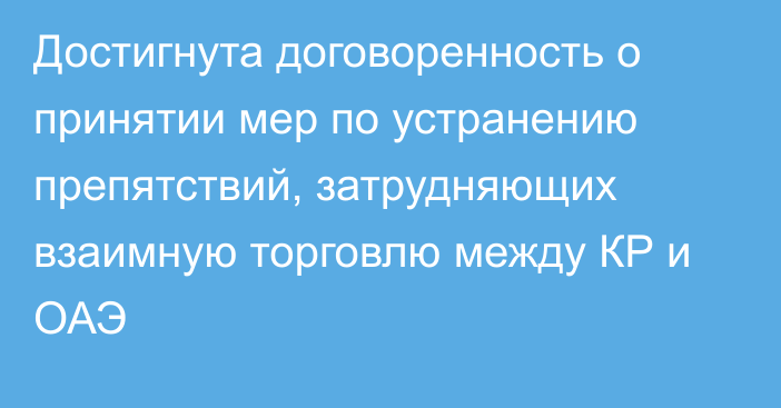 Достигнута договоренность о принятии мер по устранению препятствий, затрудняющих взаимную торговлю между КР и ОАЭ