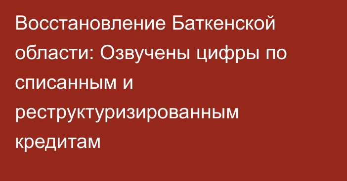 Восстановление Баткенской области: Озвучены цифры по списанным и реструктуризированным кредитам