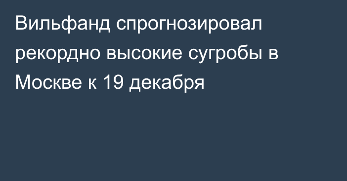 Вильфанд спрогнозировал рекордно высокие сугробы в Москве к 19 декабря