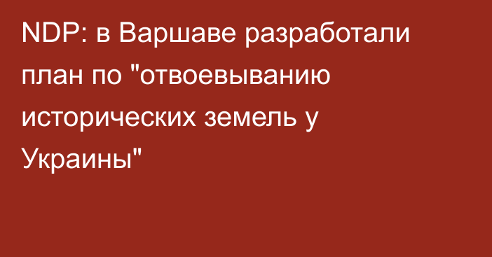 NDP: в Варшаве разработали план по 