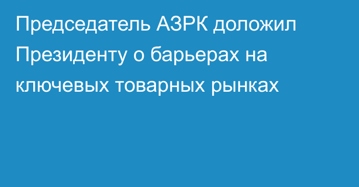 Председатель АЗРК доложил Президенту о барьерах на ключевых товарных рынках